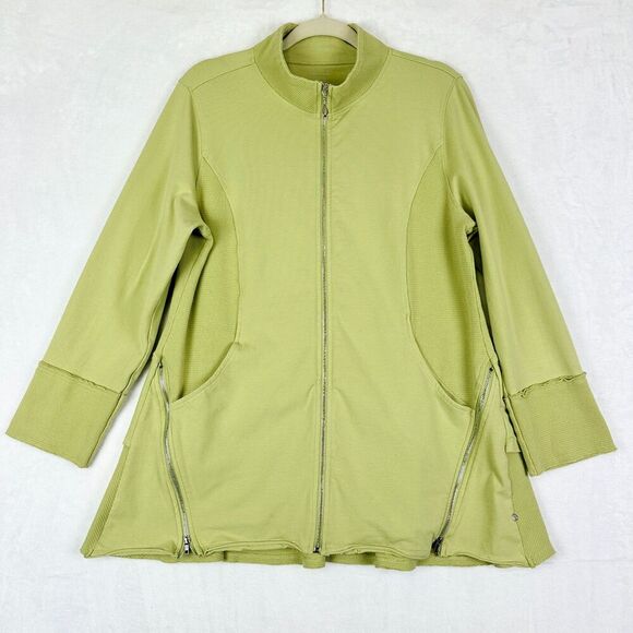 Neon Buddha Full Zip Jacket Size Large Lime Green Lagenlook Artsy - Picture 1 of 5